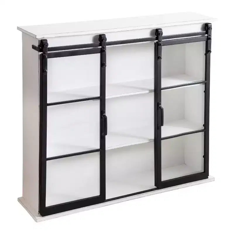 Kate & Laurel All Things Decor 30" x 28" Barnhardt Decorative Wooden Wall Cabinet with 2 Sliding Glass Doors White: 3-Tier Storage