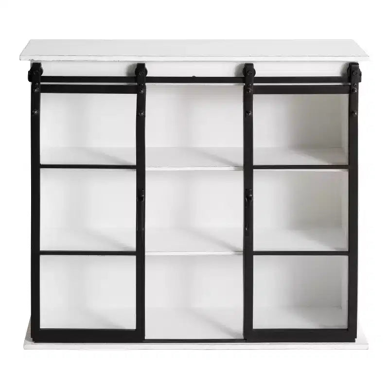 Kate & Laurel All Things Decor 30" x 28" Barnhardt Decorative Wooden Wall Cabinet with 2 Sliding Glass Doors White: 3-Tier Storage