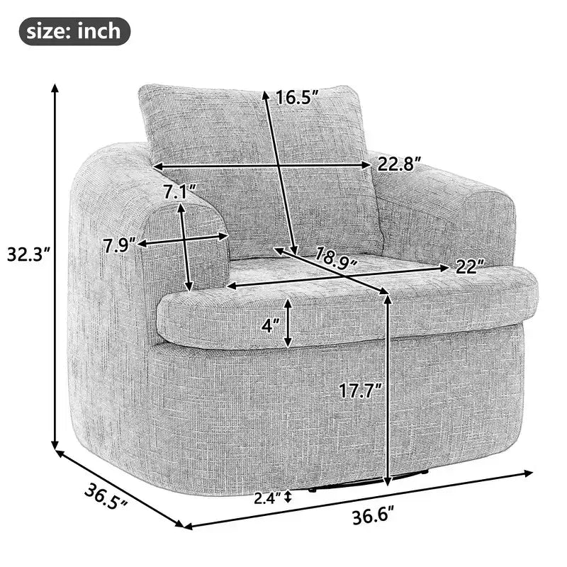 Whisen 36.6 Swivel Sofa Chair, Swivel Round Chair & Couch with Dual-layer Cushion Design