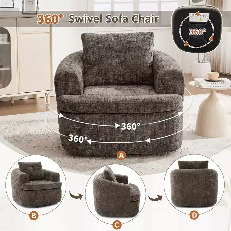 Whisen 36.6 Swivel Sofa Chair, Swivel Round Chair & Couch with Dual-layer Cushion Design