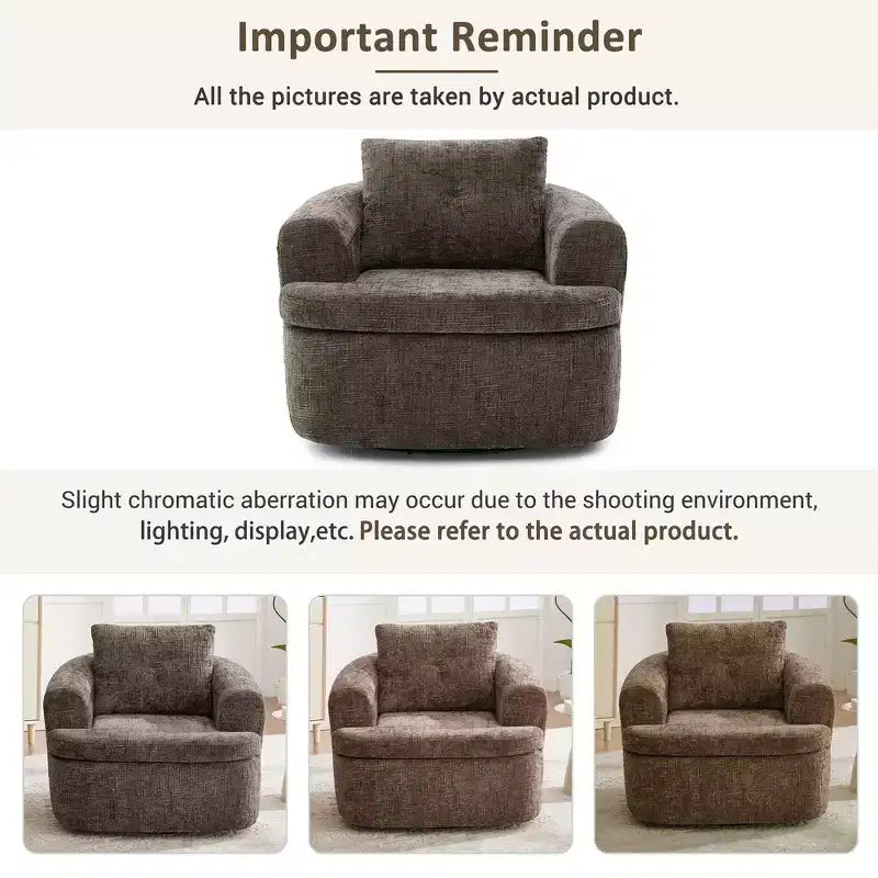 Whisen 36.6 Swivel Sofa Chair, Swivel Round Chair & Couch with Dual-layer Cushion Design