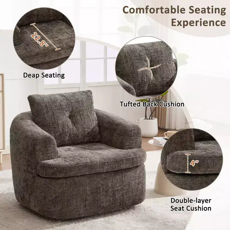Whisen 36.6 Swivel Sofa Chair, Swivel Round Chair & Couch with Dual-layer Cushion Design