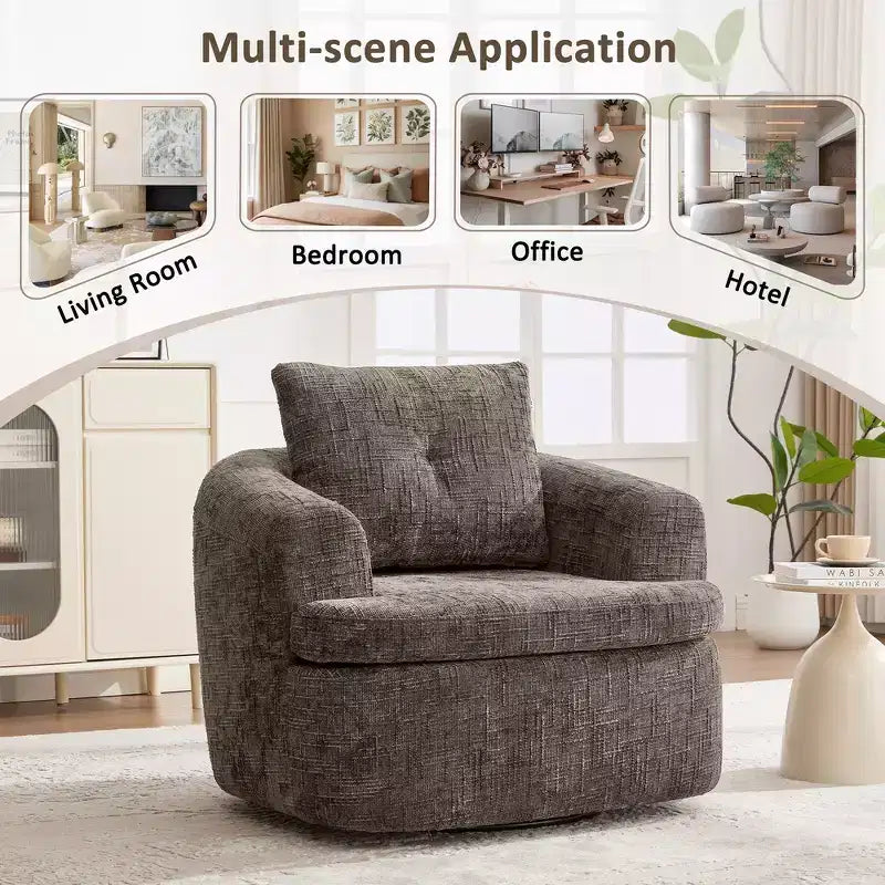 Whisen 36.6 Swivel Sofa Chair, Swivel Round Chair & Couch with Dual-layer Cushion Design