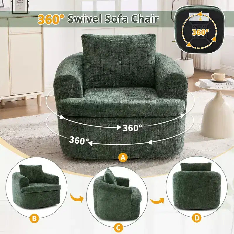 Whisen 36.6 Swivel Sofa Chair, Swivel Round Chair & Couch with Dual-layer Cushion Design