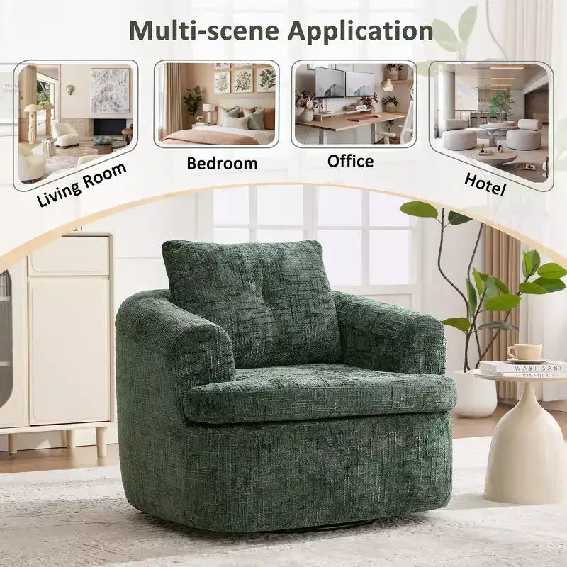 Whisen 36.6 Swivel Sofa Chair, Swivel Round Chair & Couch with Dual-layer Cushion Design