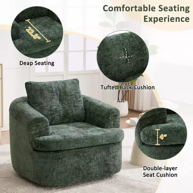 Whisen 36.6 Swivel Sofa Chair, Swivel Round Chair & Couch with Dual-layer Cushion Design