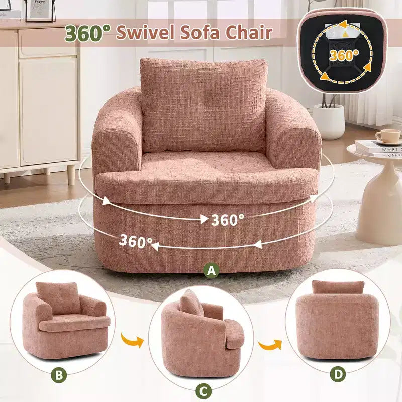 Whisen 36.6 Swivel Sofa Chair, Swivel Round Chair & Couch with Dual-layer Cushion Design