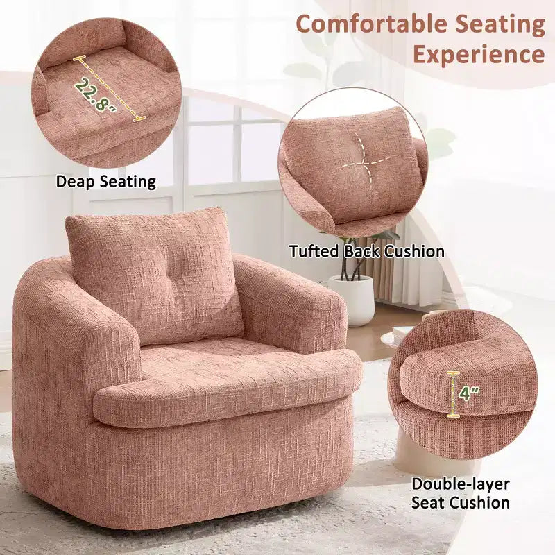 Whisen 36.6 Swivel Sofa Chair, Swivel Round Chair & Couch with Dual-layer Cushion Design