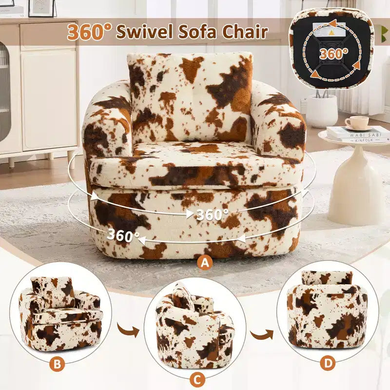 Whisen 36.6 Swivel Sofa Chair, Swivel Round Chair & Couch with Dual-layer Cushion Design