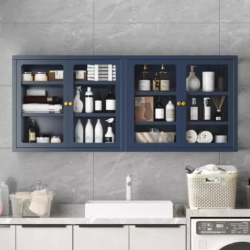 Bekrvio Wall Mounted Display Cabinet with Glass Doors, Adjustable Shelves, Steel Frame Storage Cabinet for Bathroom, Kitchen or Living Room
