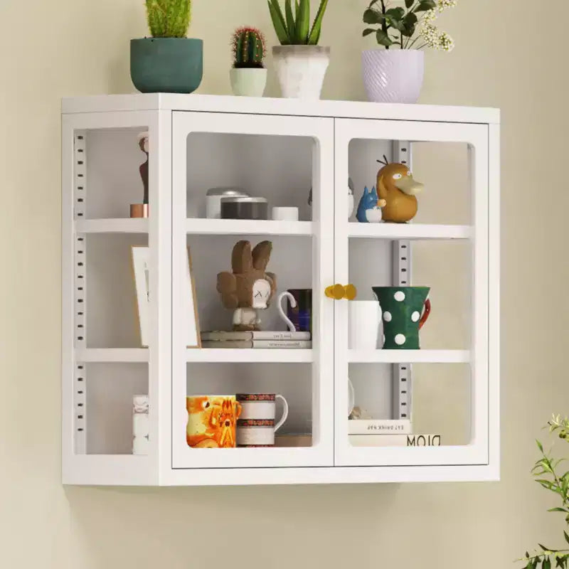 Bekrvio Wall Mounted Display Cabinet with Glass Doors, Adjustable Shelves, Steel Frame Storage Cabinet for Bathroom, Kitchen or Living Room