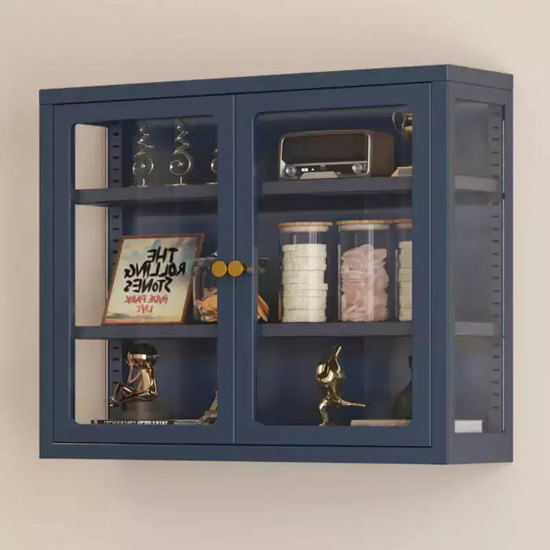 Bekrvio Wall Mounted Display Cabinet with Glass Doors, Adjustable Shelves, Steel Frame Storage Cabinet for Bathroom, Kitchen or Living Room