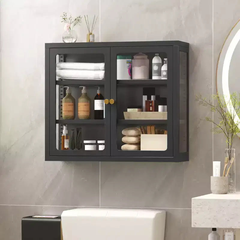 Bekrvio Wall Mounted Display Cabinet with Glass Doors, Adjustable Shelves, Steel Frame Storage Cabinet for Bathroom, Kitchen or Living Room