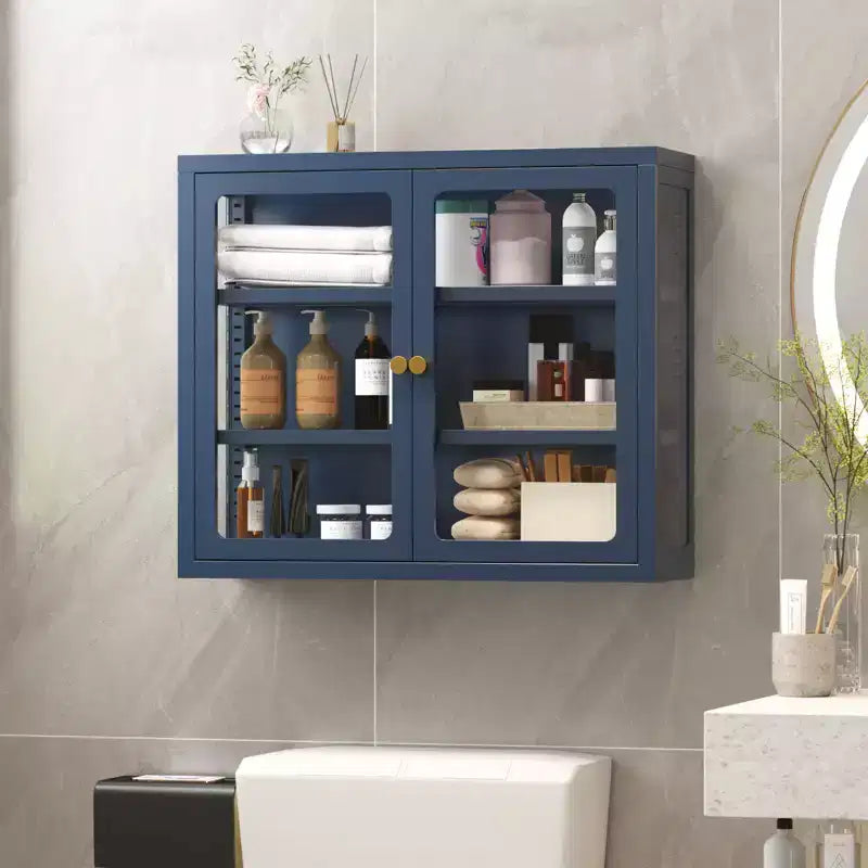 Bekrvio Wall Mounted Display Cabinet with Glass Doors, Adjustable Shelves, Steel Frame Storage Cabinet for Bathroom, Kitchen or Living Room