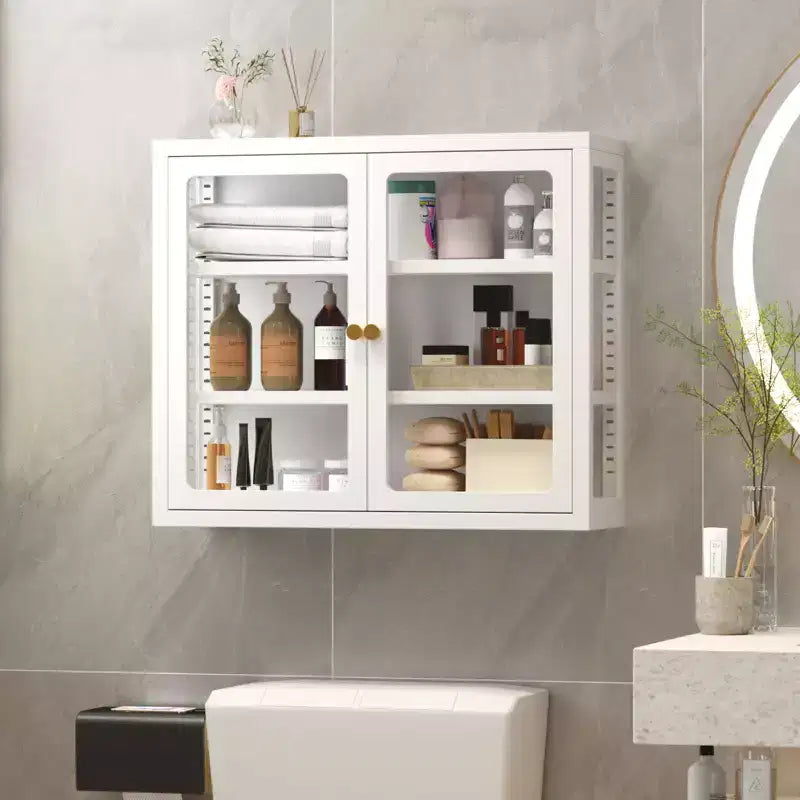 Bekrvio Wall Mounted Display Cabinet with Glass Doors, Adjustable Shelves, Steel Frame Storage Cabinet for Bathroom, Kitchen or Living Room