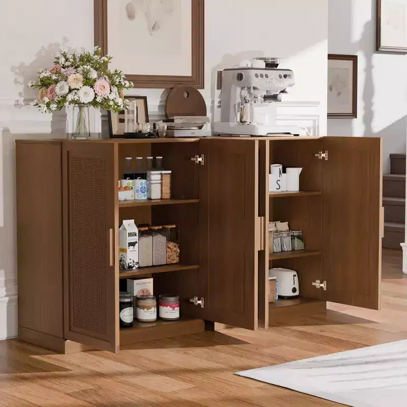 MAYEERTY 16 Tall Storage Cabinet with Rattan Doors 2 Shelves, Freestanding Cabinet for Living Room Kitchen Beige 1pcs