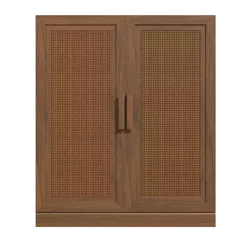 MAYEERTY 16 Tall Storage Cabinet with Rattan Doors 2 Shelves, Freestanding Cabinet for Living Room Kitchen Beige 1pcs