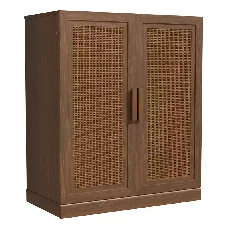 MAYEERTY 16 Tall Storage Cabinet with Rattan Doors 2 Shelves, Freestanding Cabinet for Living Room Kitchen Beige 1pcs