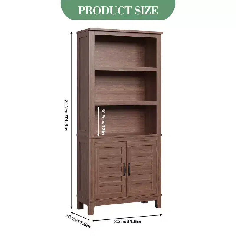 71 in Farmhouse Bookcase w/Doors, Vintage Bookshelf with Storage Cabinet & Adjustable Shelf, 5-Tier Retro Book Shelf Rustic Bookcase for Living Room