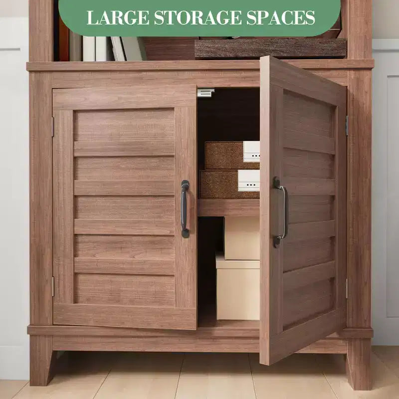 71 in Farmhouse Bookcase w/Doors, Vintage Bookshelf with Storage Cabinet & Adjustable Shelf, 5-Tier Retro Book Shelf Rustic Bookcase for Living Room