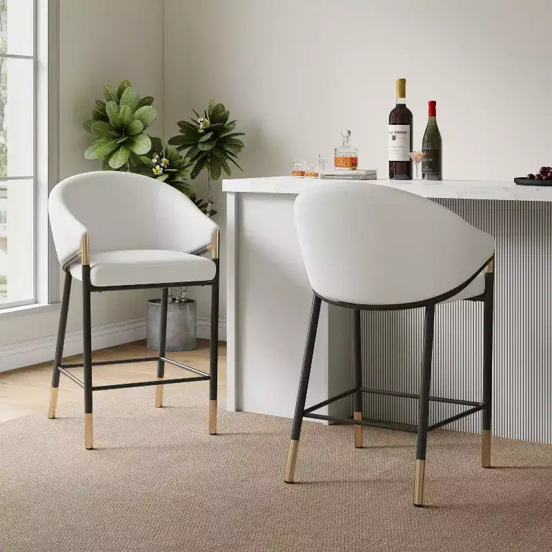 Christopher Knight Home Kalysta Modern Metal Upholstered Counter Stools with Curved Armrests (Set of 2)