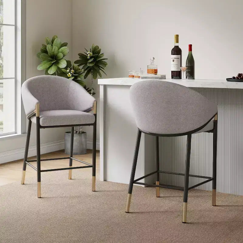 Christopher Knight Home Kalysta Modern Metal Upholstered Counter Stools with Curved Armrests (Set of 2)