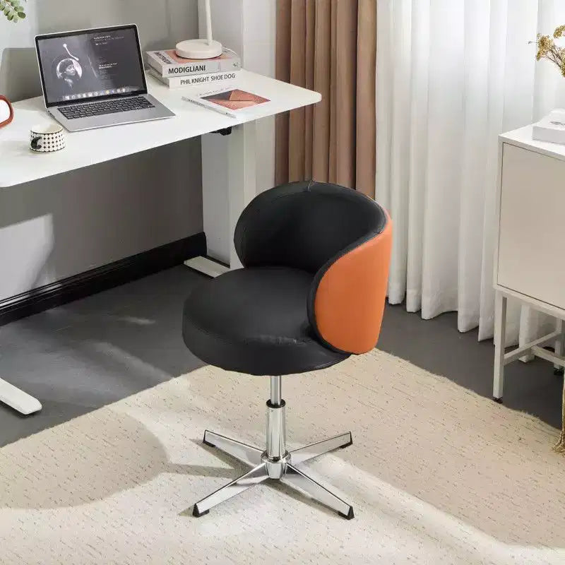 Karl Home Modern PU Swivel Chair Armless No Wheel Adjustable Height Office Desk Chair With Baskest Support in black and brown
