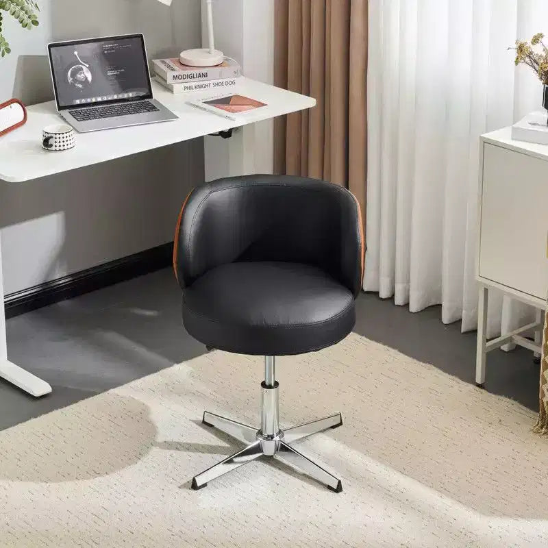 Karl Home Modern PU Swivel Chair Armless No Wheel Adjustable Height Office Desk Chair With Baskest Support in black and brown