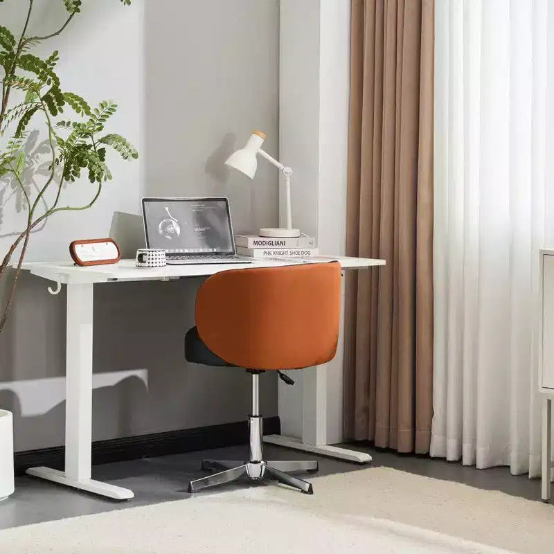 Karl Home Modern PU Swivel Chair Armless No Wheel Adjustable Height Office Desk Chair With Baskest Support in black and brown