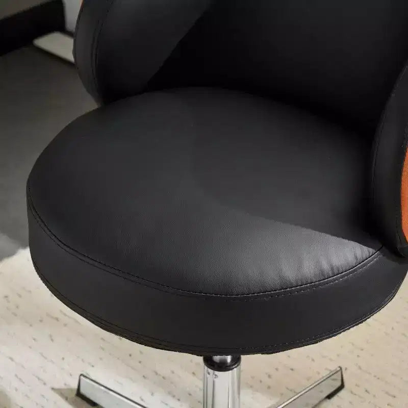 Karl Home Modern PU Swivel Chair Armless No Wheel Adjustable Height Office Desk Chair With Baskest Support in black and brown