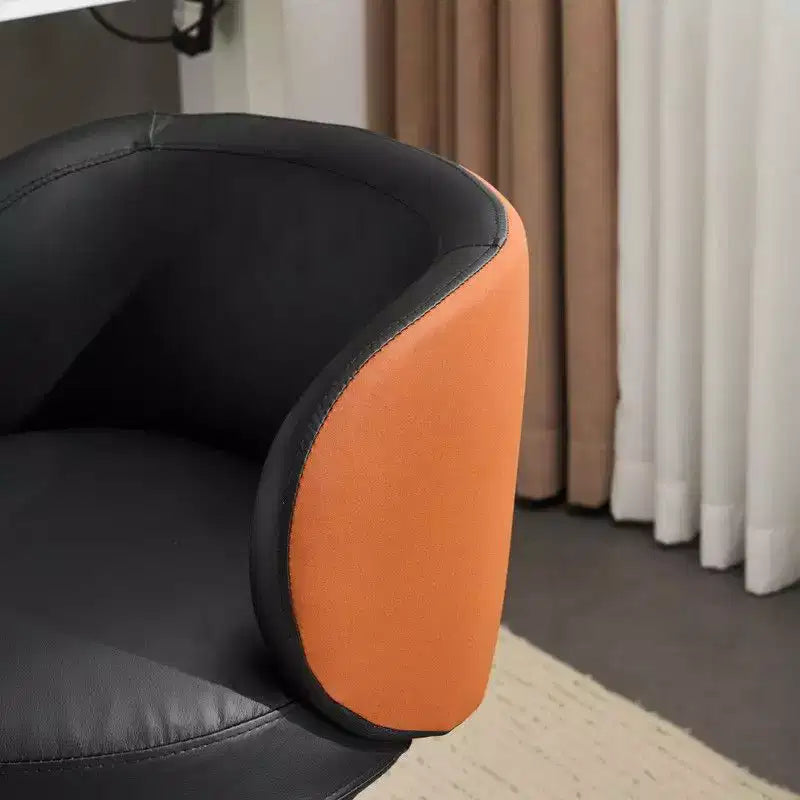 Karl Home Modern PU Swivel Chair Armless No Wheel Adjustable Height Office Desk Chair With Baskest Support in black and brown
