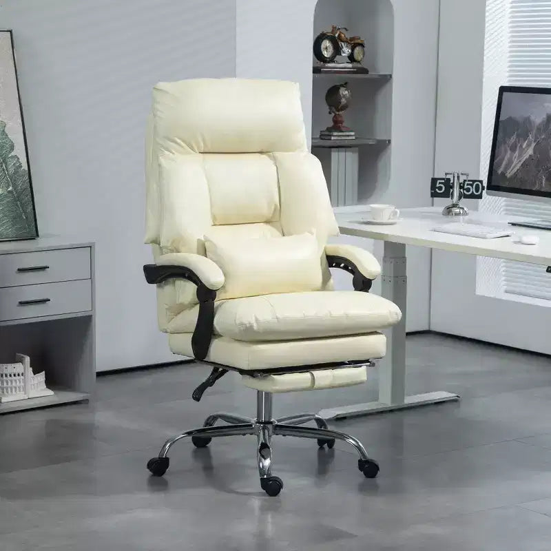 Overstuffed Office Chair, High Back Desk Chair with Foot Rest, Reclining PU Leather Computer Chair