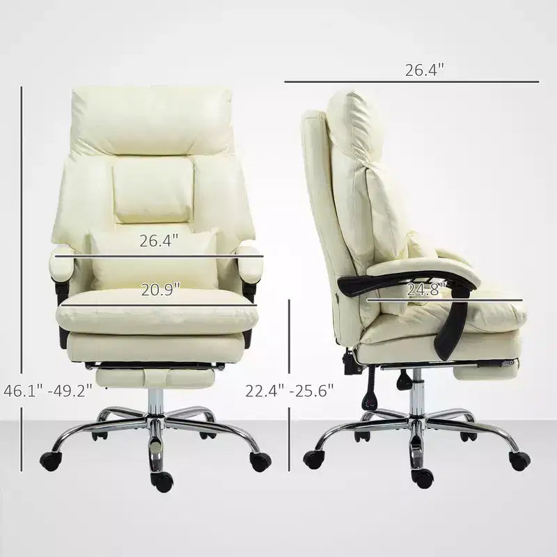 Overstuffed Office Chair, High Back Desk Chair with Foot Rest, Reclining PU Leather Computer Chair