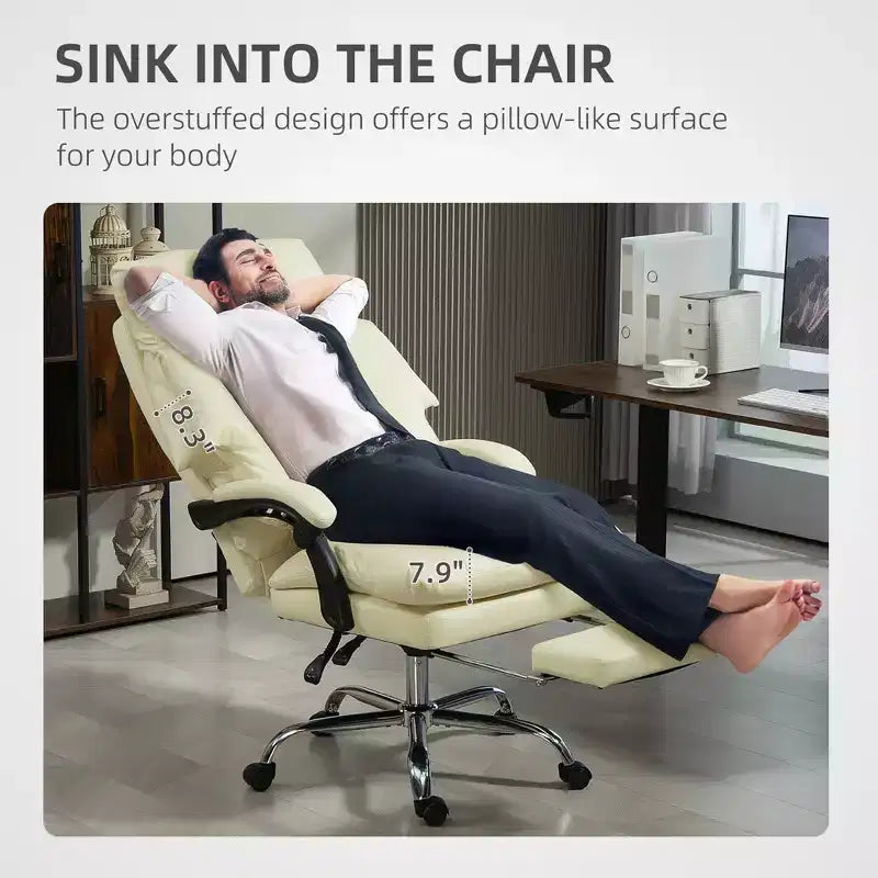 Overstuffed Office Chair, High Back Desk Chair with Foot Rest, Reclining PU Leather Computer Chair