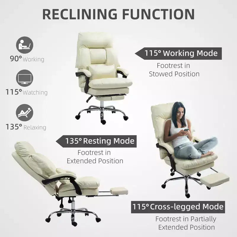 Overstuffed Office Chair, High Back Desk Chair with Foot Rest, Reclining PU Leather Computer Chair