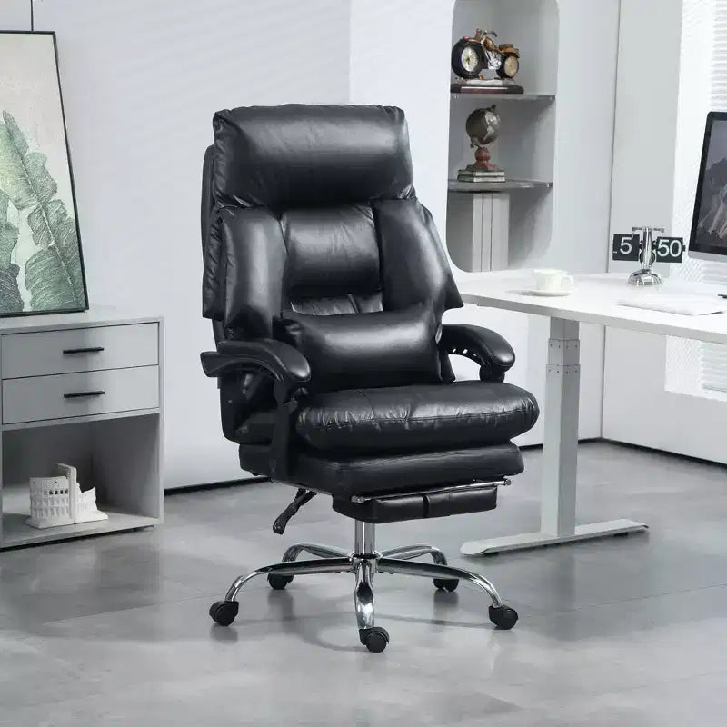 Overstuffed Office Chair, High Back Desk Chair with Foot Rest, Reclining PU Leather Computer Chair