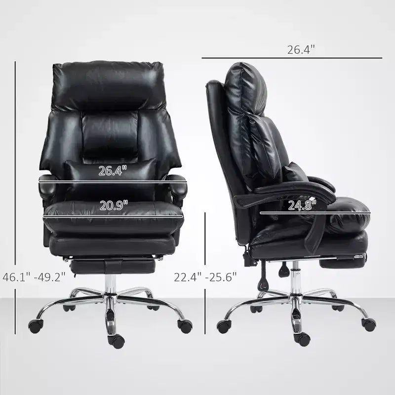Overstuffed Office Chair, High Back Desk Chair with Foot Rest, Reclining PU Leather Computer Chair