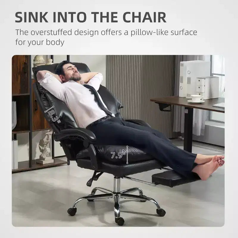 Overstuffed Office Chair, High Back Desk Chair with Foot Rest, Reclining PU Leather Computer Chair