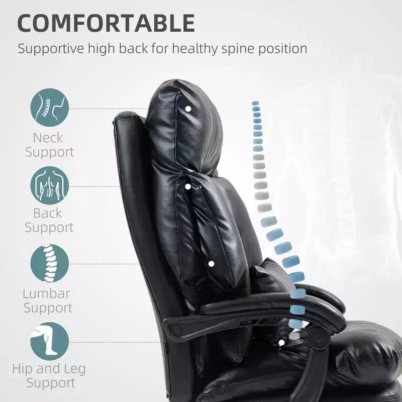 Overstuffed Office Chair, High Back Desk Chair with Foot Rest, Reclining PU Leather Computer Chair
