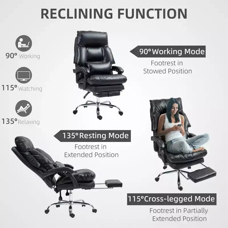Overstuffed Office Chair, High Back Desk Chair with Foot Rest, Reclining PU Leather Computer Chair