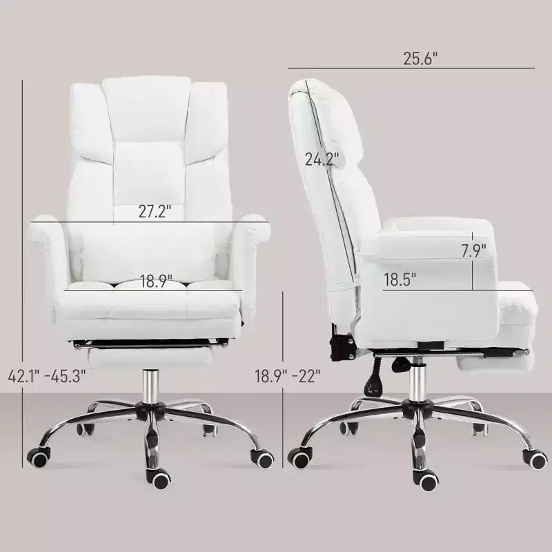Executive Office Chair with Footrest and Lumbar Support, PU Leather Desk Chair, Ergonomic, Reclining and Swivel