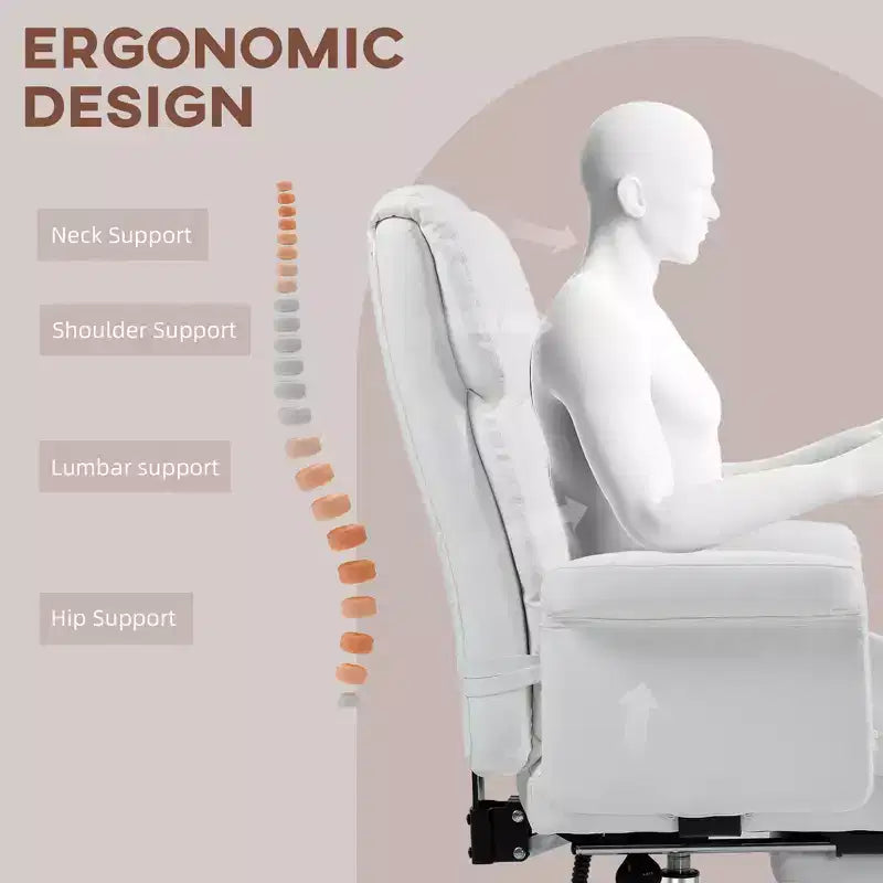 Executive Office Chair with Footrest and Lumbar Support, PU Leather Desk Chair, Ergonomic, Reclining and Swivel
