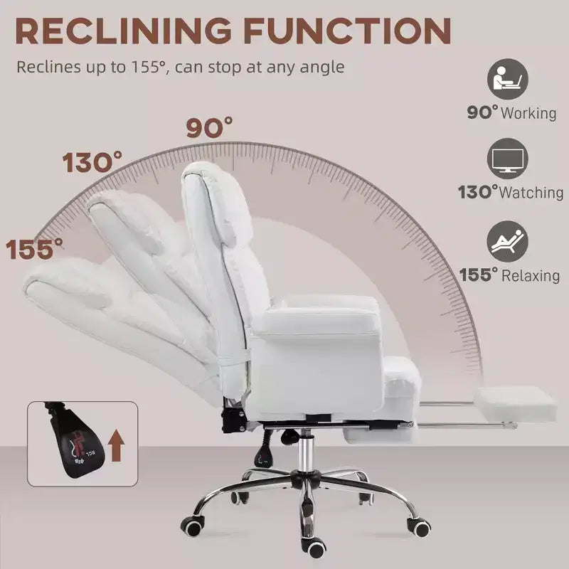 Executive Office Chair with Footrest and Lumbar Support, PU Leather Desk Chair, Ergonomic, Reclining and Swivel