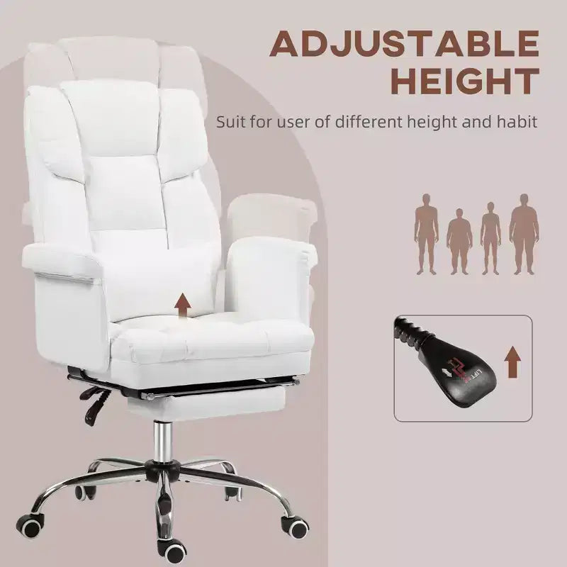 Executive Office Chair with Footrest and Lumbar Support, PU Leather Desk Chair, Ergonomic, Reclining and Swivel