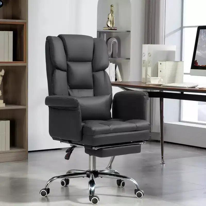 Executive Office Chair with Footrest and Lumbar Support, PU Leather Desk Chair, Ergonomic, Reclining and Swivel