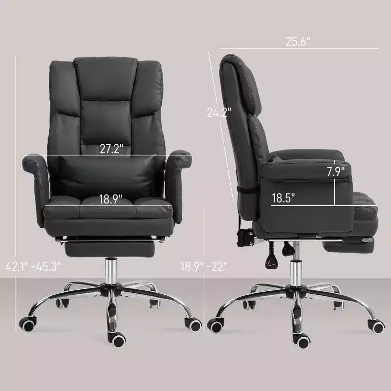 Executive Office Chair with Footrest and Lumbar Support, PU Leather Desk Chair, Ergonomic, Reclining and Swivel