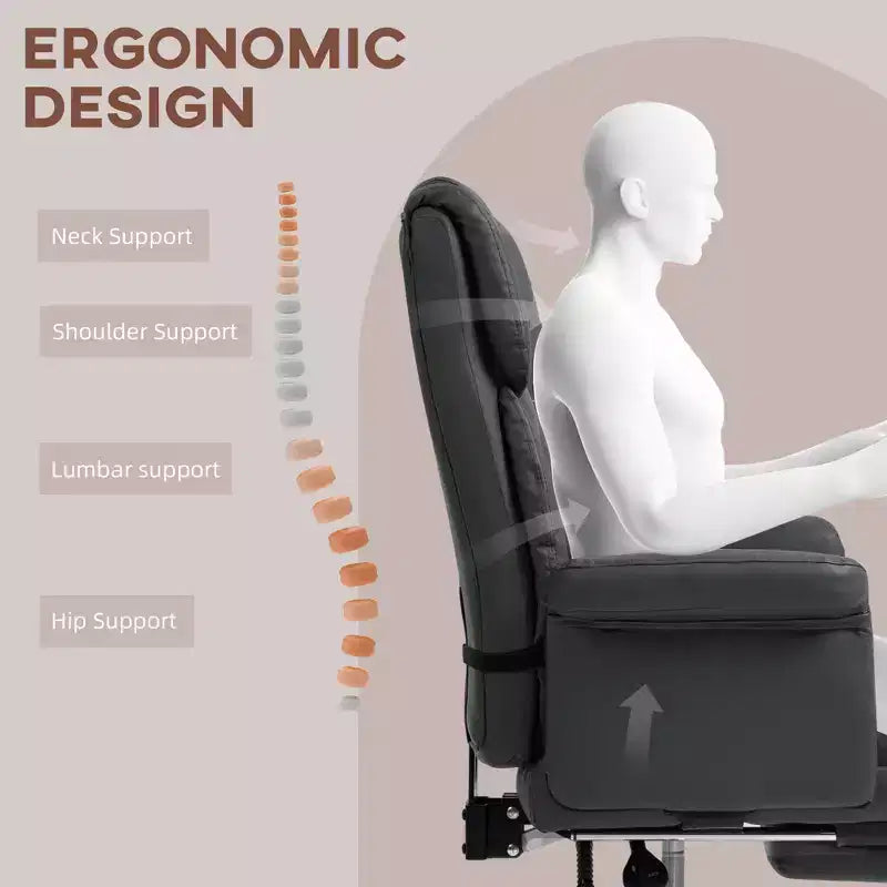Executive Office Chair with Footrest and Lumbar Support, PU Leather Desk Chair, Ergonomic, Reclining and Swivel