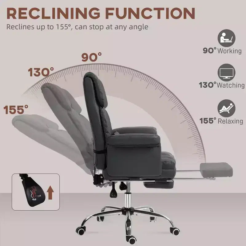 Executive Office Chair with Footrest and Lumbar Support, PU Leather Desk Chair, Ergonomic, Reclining and Swivel