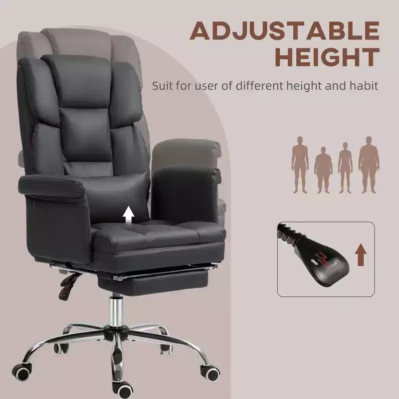 Executive Office Chair with Footrest and Lumbar Support, PU Leather Desk Chair, Ergonomic, Reclining and Swivel
