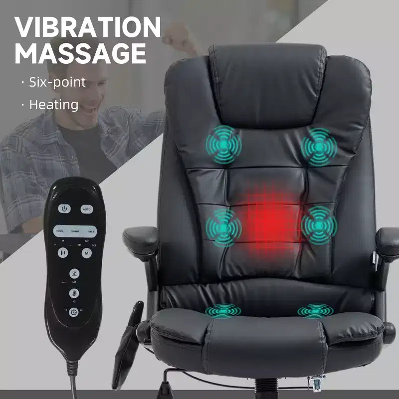 Massage Office Chair, Heated Reclining Computer Chair with 6 Vibration Points, Armrest and Remote